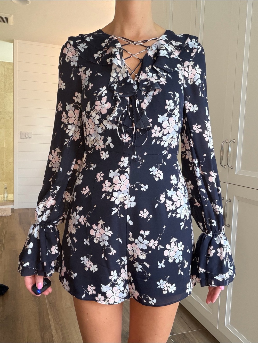 Intermix Thali Navy Silk Floral Romper